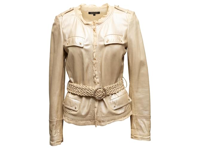 Metallic Beige Roberto Cavalli Leather Jacket Size IT 42  ref.1387392