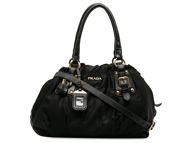 Bolsa Prada Tessuto Preta Preto Couro  ref.1387401