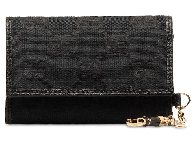 Black Gucci GG Canvas Key Holder Leather  ref.1387407