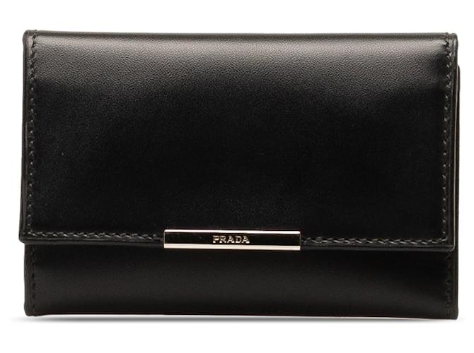 Porta-chaves em couro Prada preto  ref.1387409