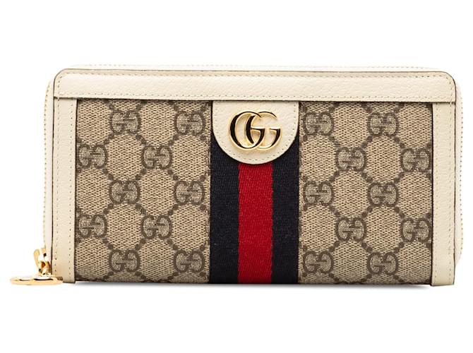 Portafoglio con cerniera Gucci GG Supreme Ophidia marrone Pelle  ref.1387463