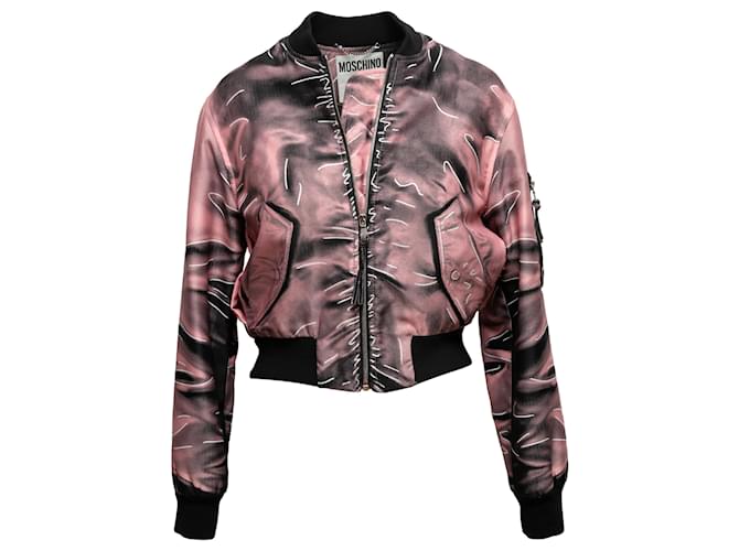 Pink & Black Moschino Couture Graphic Print Nylon Bomber Jacket Size US 8 Synthetic  ref.1387465