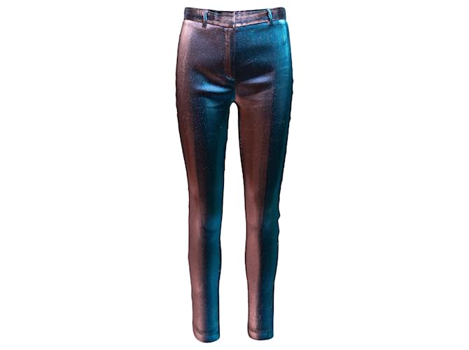 Blue & Purple Roberto Cavalli Metallic Iridescent Skinny-Leg Pants Size IT 42 Synthetic  ref.1387470