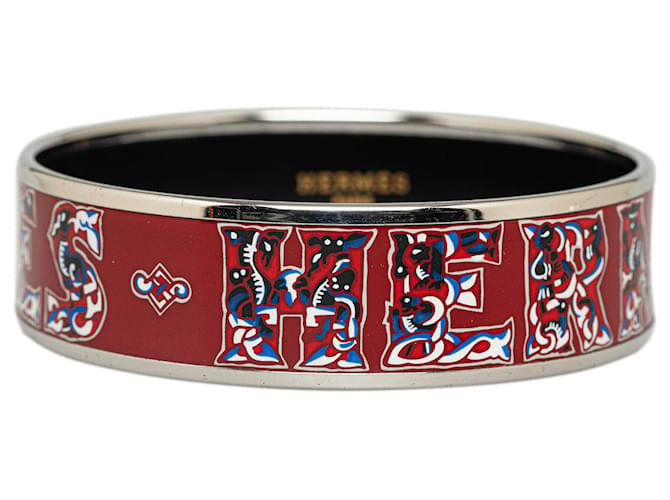 Pulsera de disfraz con brazalete ancho esmaltado rojo Hermès Alphabet Russe Roja Metal  ref.1387475