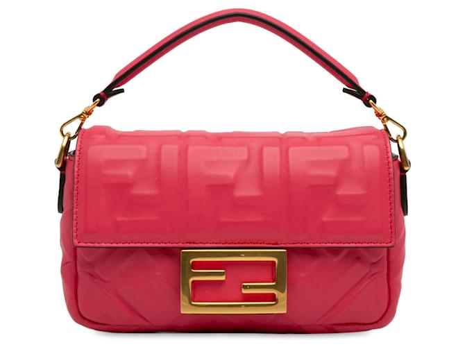 Bolso satchel baguette mini FF Fendi rosa en relieve Cuero  ref.1387481