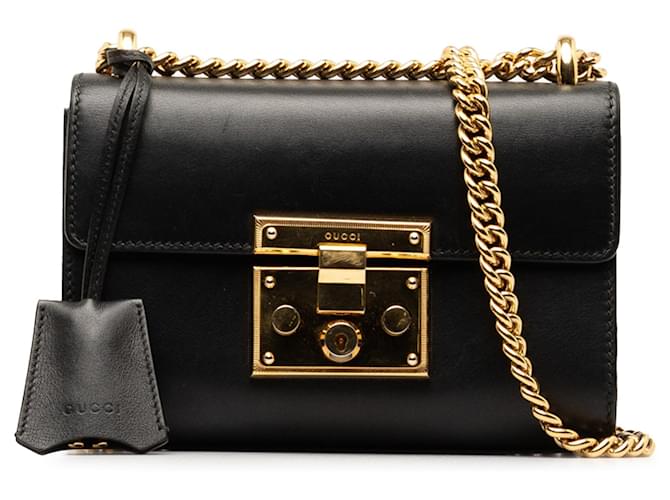 Bolsa crossbody com cadeado pequeno de couro preto Gucci  ref.1387486