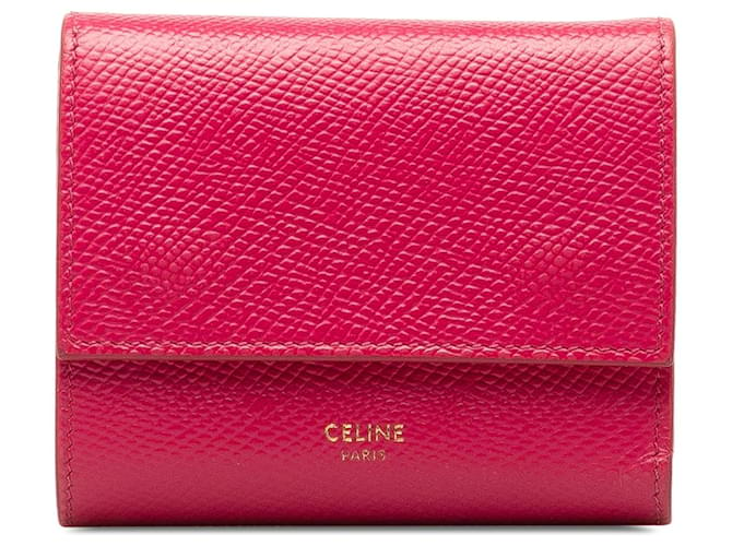 Céline Rosa dreifach faltbare Celine-Geldbörse aus Leder Pink  ref.1387488
