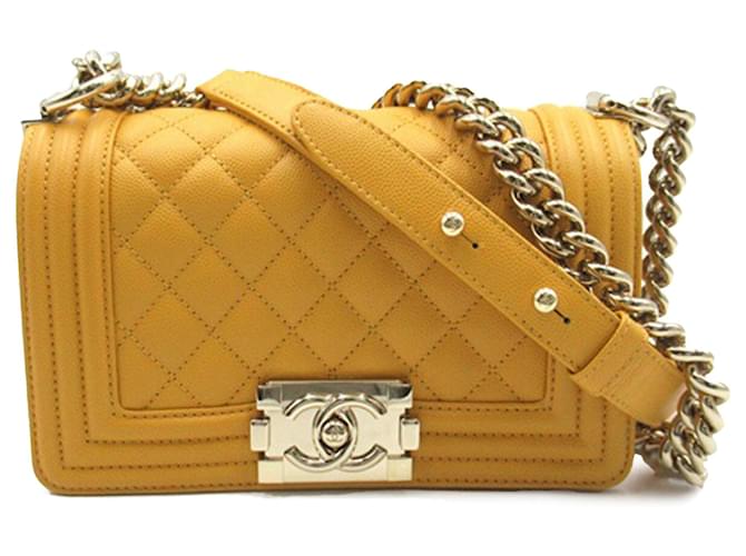 Le Boy Bolsa Chanel Pequena Caviar Boy Amarela Crossbody Amarela Amarelo Couro  ref.1387496