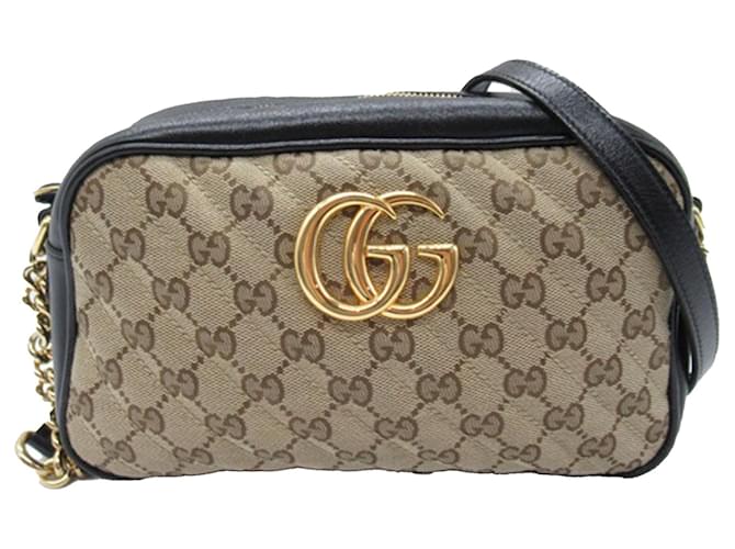Brown Gucci Small GG Canvas Marmont Matelasse Camera Bag Leather  ref.1387497