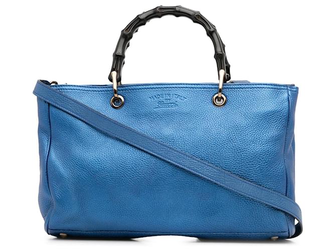 Cartable Gucci Medium Bamboo Shopper bleu Cuir  ref.1387500