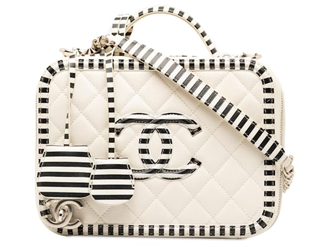 Vanity Bolso satchel Chanel mediano Caviar CC Filigree blanco Cuero  ref.1387512