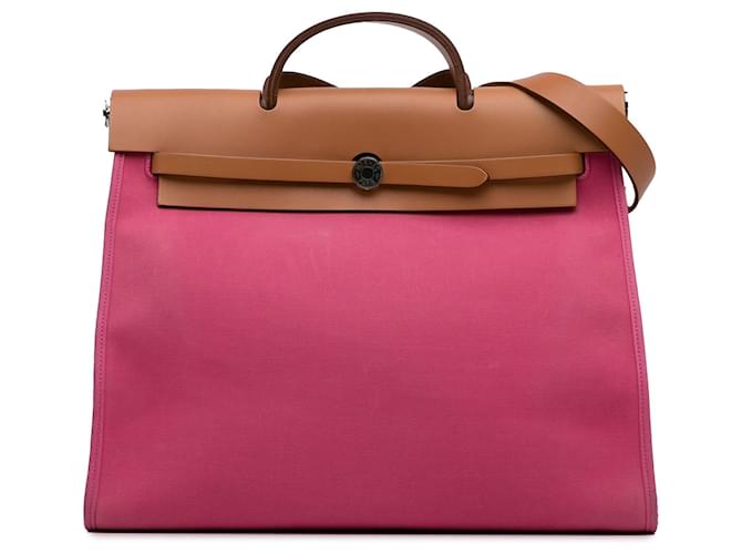 Rosa Hermès Toile Herbag Zip 39 Umhängetasche Pink Leder  ref.1387516