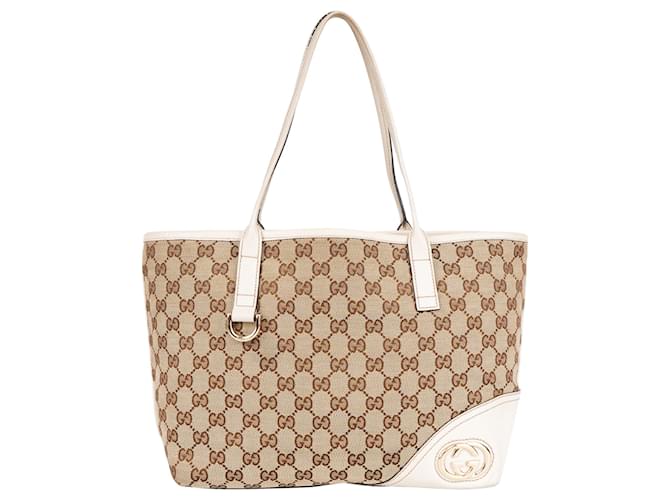 Gucci Shopper-Tasche mit GG-Monogramm Beige Leinwand  ref.1387528