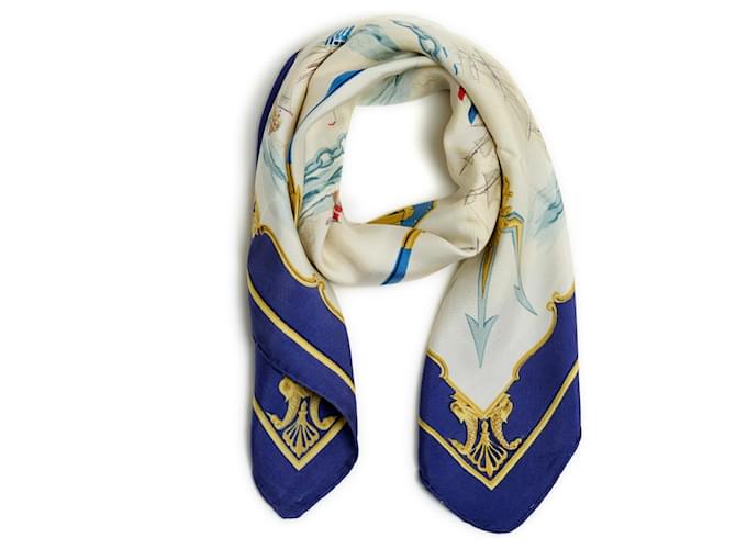 Hermès Foulard Carré 90 Marine en bois 2000 Silk Scarf Multicolore Soie Bleu  ref.1387536