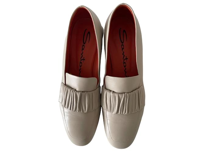 Santoni Mokassins Beige Grau Leder  ref.1387538