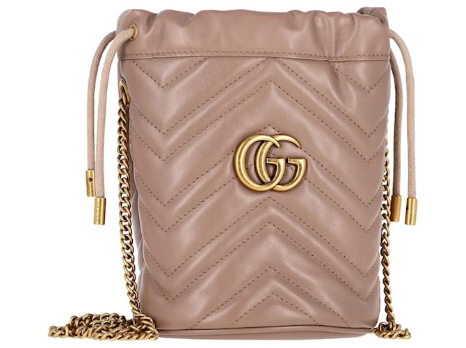 Gucci Marmont Bucket Bag in Beige Leather  ref.1387543