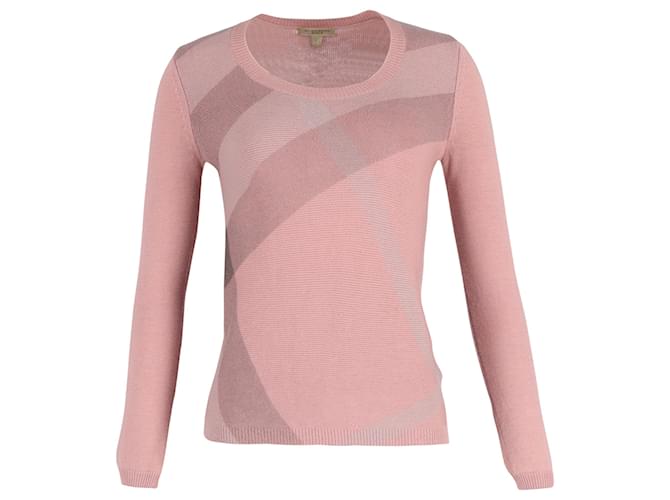 Burberry Pull Tricoté à Manches Longues en Laine Rose  ref.1387544