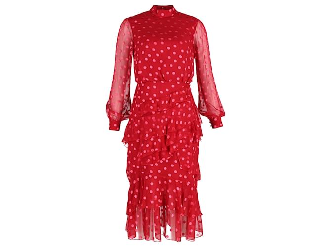 Autre Marque Vestido midi de lunares Saloni en poliéster rojo Roja  ref.1387552