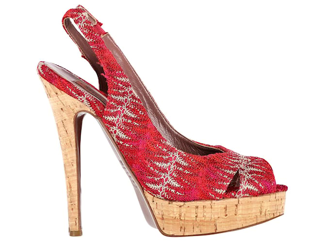 Missoni Slingback Platform Sandals in Red Crocheted Viscose Cellulose fibre  ref.1387562