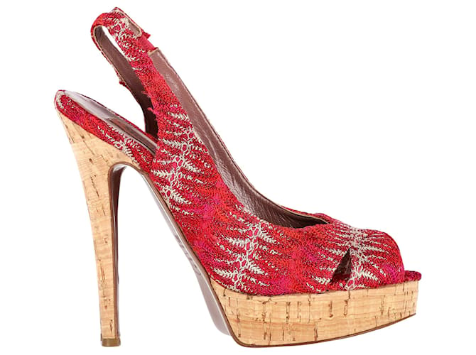 Sandali Missoni Slingback Platform in viscosa lavorata all'uncinetto rossa Rosso Fibra di cellulosa  ref.1387562