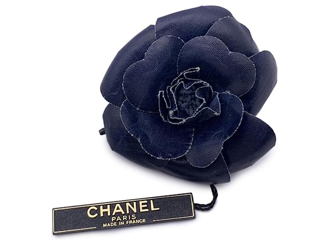 Chanel Vintage Blaue Canvas Blumen Brosche Pin Camelia Camellia Leinwand  ref.1387570