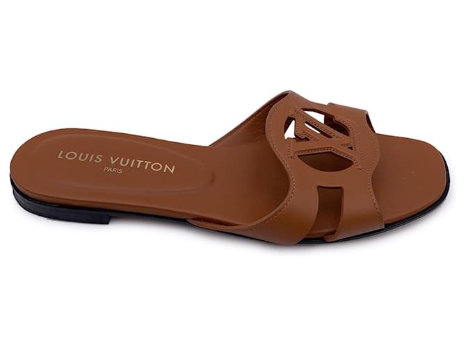 Louis Vuitton Cognacfarbene, flache Isola-Sandalen aus Leder, Schlupfschuhe, Größe 41 Braun  ref.1387573