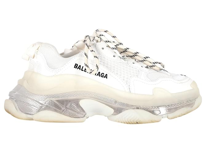 Everyday Balenciaga Clear Sole Triple S Sneakers in White Polyester Cream  ref.1387581