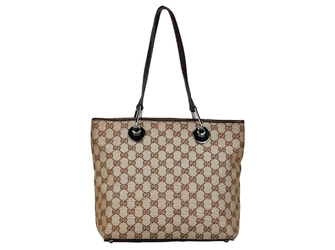 Gucci GG Canvas Leather Tote Bag 139552 in Very Good Condition Brown Cloth  ref.1387599