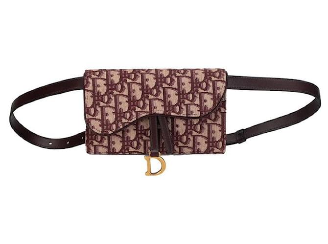 Dior Canvas Leather Trotter Saddle Shoulder Waist Bag in Great Condition Red Cloth  ref.1387601