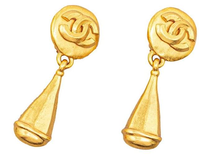 Boucles d'oreilles à clip Chanel CC Dangle Boucles d'oreilles en métal en excellent état  ref.1387628