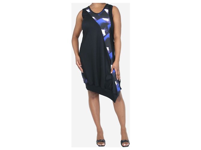 Y'S Vestido midi preto sem mangas estampado