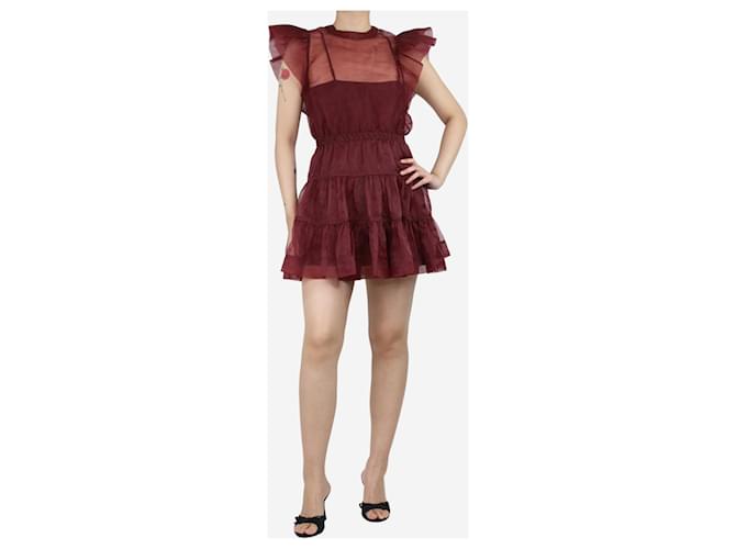 Jonathan Simkhai Burgundy sheer ruffled mini dress - size UK 8 Dark red Polyester  ref.1387656