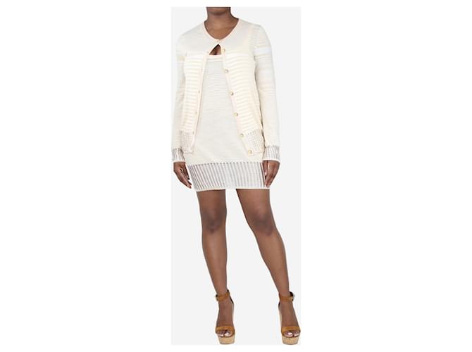 Missoni Ensemble haut et cardigan rayé beige et blanc - taille UK 14 Coton  ref.1387664