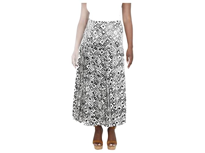 Autre Marque White mono square silk pleated midi skirt - size L  ref.1387669