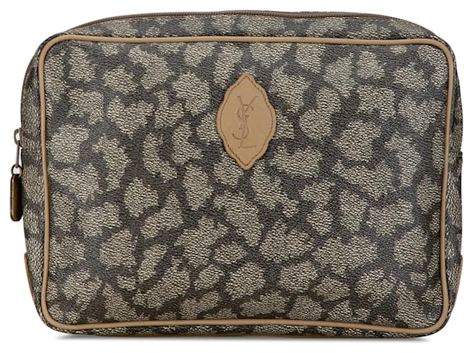 Saint Laurent Gray Coated Canvas Pouch Beige Pony-style calfskin Cloth  ref.1387715