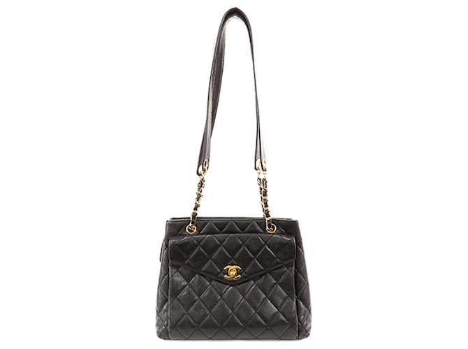 Borsa a tracolla in caviale trapuntata Chanel nera CC Nero Pelle  ref.1387725