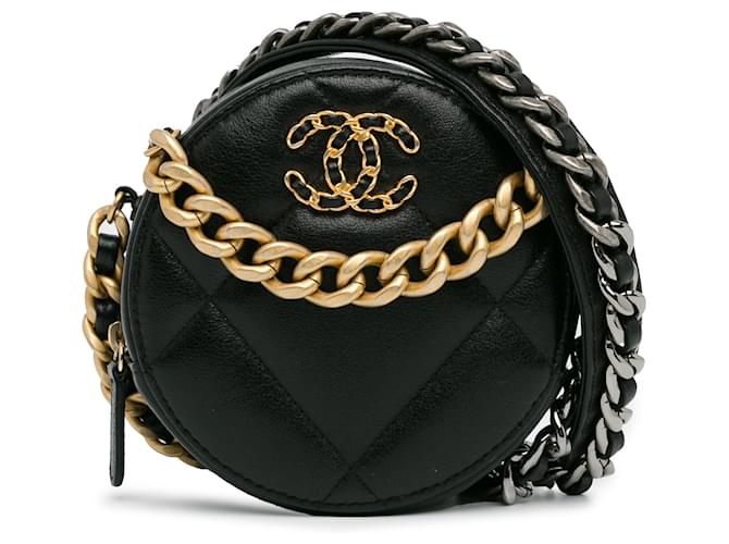 Pochette ronde Chanel 19 en cuir d'agneau noir avec chaîne  ref.1387748