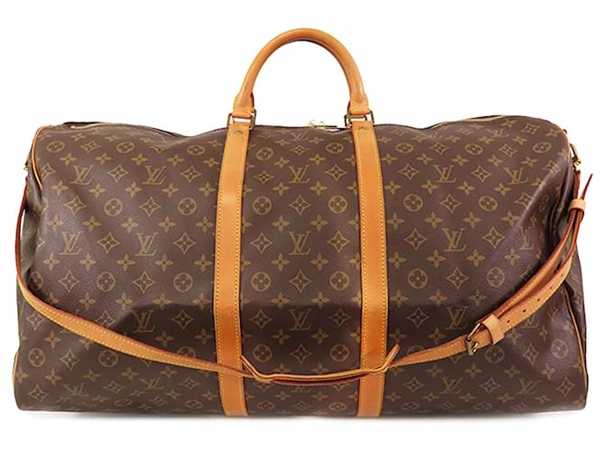 Louis Vuitton Brown Monogram Keepall Bandouliere 60 Leather Cloth  ref.1387749