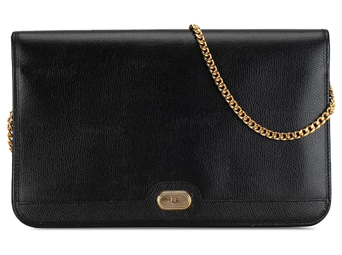 Borsa a tracolla con catena in pelle nera Dior Nero Vitello simile a un vitello  ref.1387764