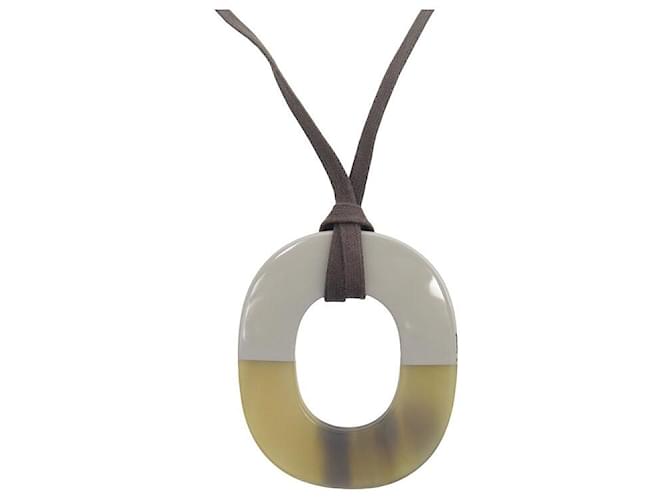 Hermès HERMES ISTHME NECKLACE PENDANT BUFFALO HORN & GRAY LACQUER NECKLACE BOX Gold-plated  ref.1387793