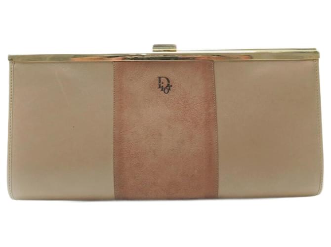 VINTAGE CHRISTIAN DIOR HAND POUCH BEIGE LEATHER & SUEDE POUCH CLUTCH BAG  ref.1387807