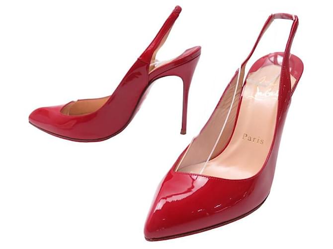 NEUF CHAUSSURES CHRISTIAN LOUBOUTIN KATE SLING 36.5 CUIR VERNIS ROUGE SHOES  ref.1387809