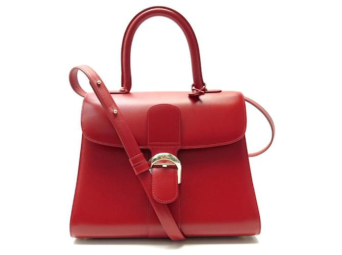 SAC A MAIN DELVAUX BRILLANT MM BANDOULIERE CUIR BOX ROUGE LEATHER HANDBAG  ref.1387811