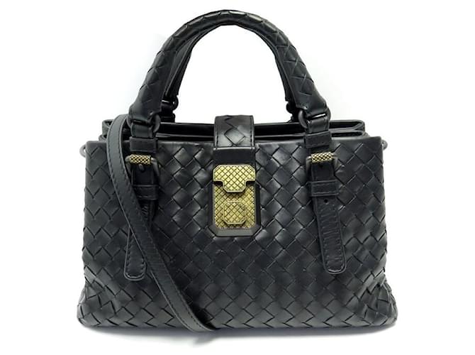 NOVA BOLSA DE COURO BOTTEGA VENETA ROMA MINI BOLSA CROSSBODY INTRECCIATO Preto  ref.1387822