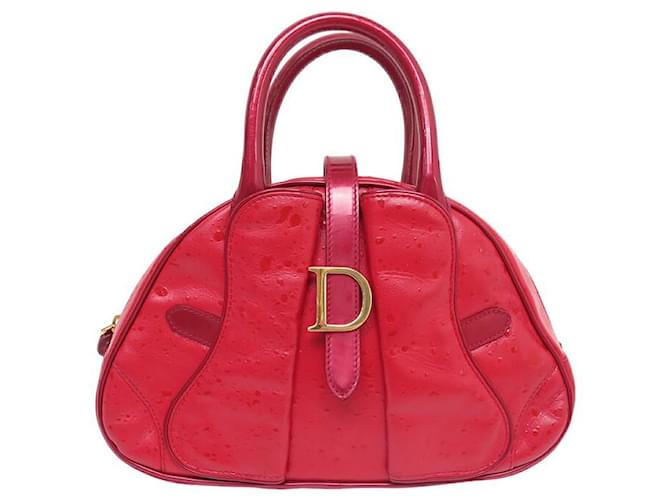 CHRISTIAN DIOR forrado SADDLE BOWLER MINI BOLSA DE MÃO DE COURO VERMELHO  ref.1387830