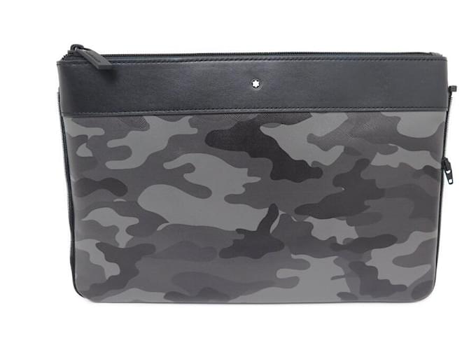 NEW MONTBLANC NIGHTFLIGHT DETACHABLE POUCH CAMOUFLAGE CANVAS 118272 BAG Grey Leather  ref.1387844
