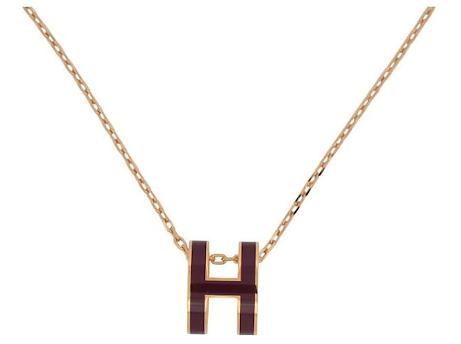 Hermès NEW HERMES POP H RED LACQUER PENDANT + METAL CHAIN H147991FP03 PENDANT Gold-plated  ref.1387851