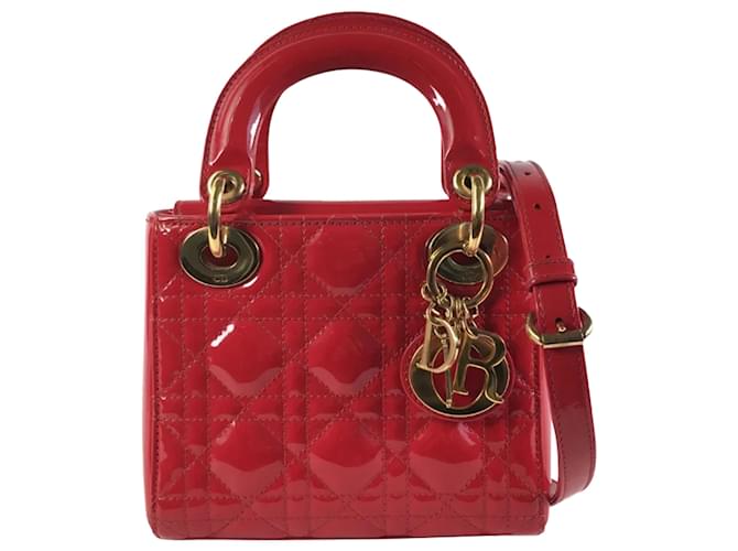 Dior Lady Dior Mini Red Dark red Leather Patent leather  ref.1387874