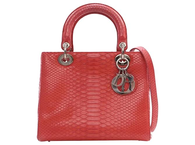 Dior Lady Dior Python Moyen Cuir Rose  ref.1387881