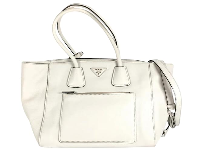 Tote Prada Cabas Hobo Cuir Blanc Écru  ref.1387889